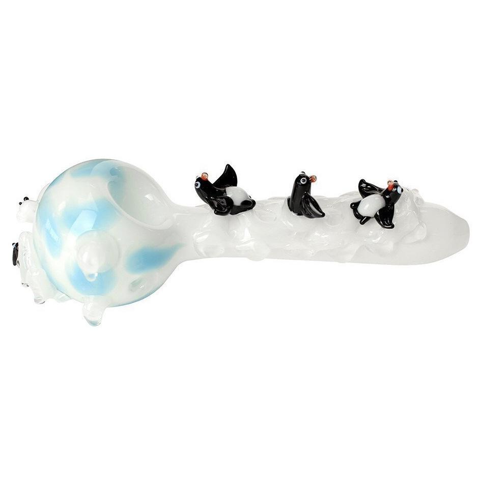 Empire Glassworks Large “Icy Penguins” Hand Pipe ❄️🐧 