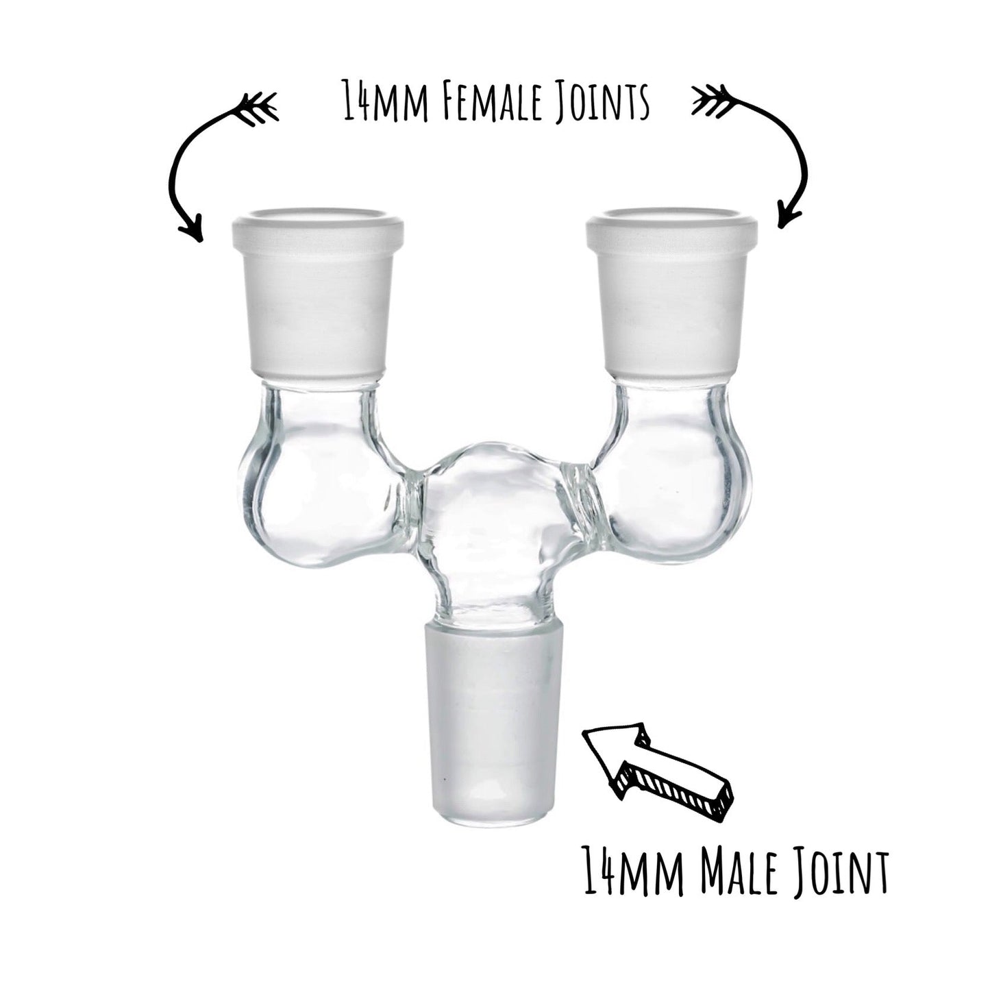 Double Bowl Joint Adapter - 14mm Male to Dual 14mm Female by Mission Dispensary | Mission Dispensary
