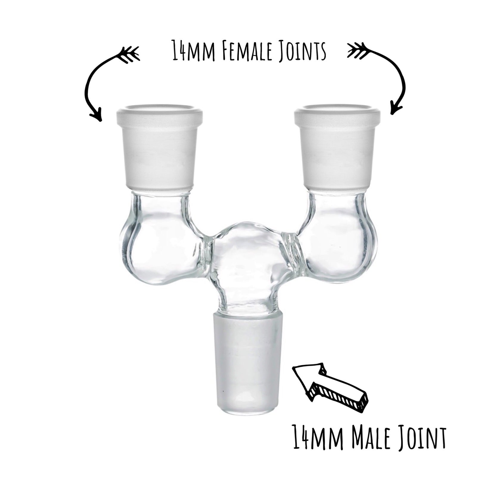 Double Bowl Joint Adapter - 14mm Male to Dual 14mm Female by Mission Dispensary | Mission Dispensary