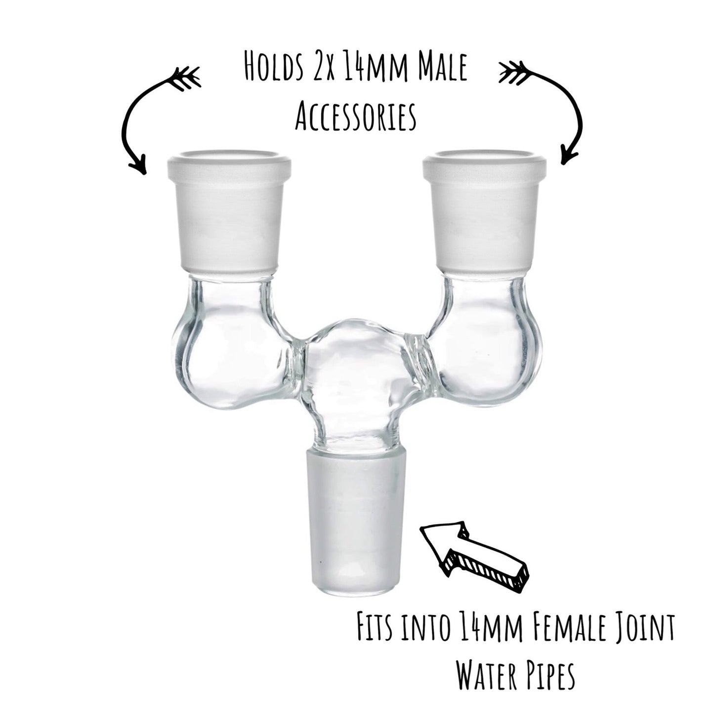 Double Bowl Joint Adapter - 14mm Male to Dual 14mm Female by Mission Dispensary | Mission Dispensary