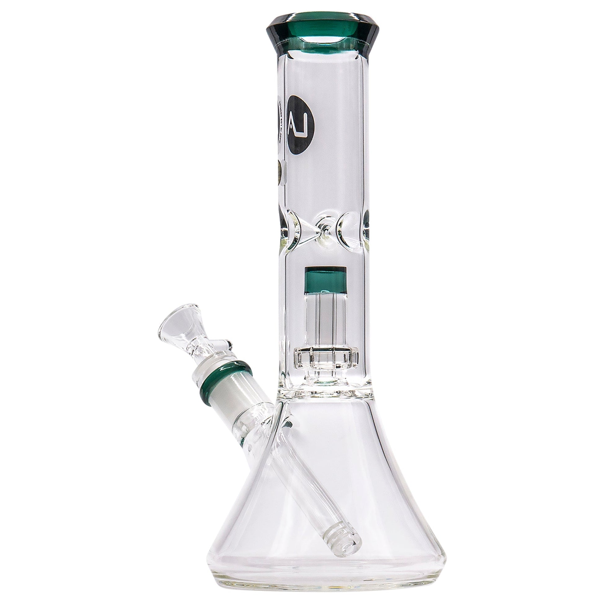 LA Pipes 11” Color Accented Showerhead Perc Beaker Bong by LA Pipes | Mission Dispensary