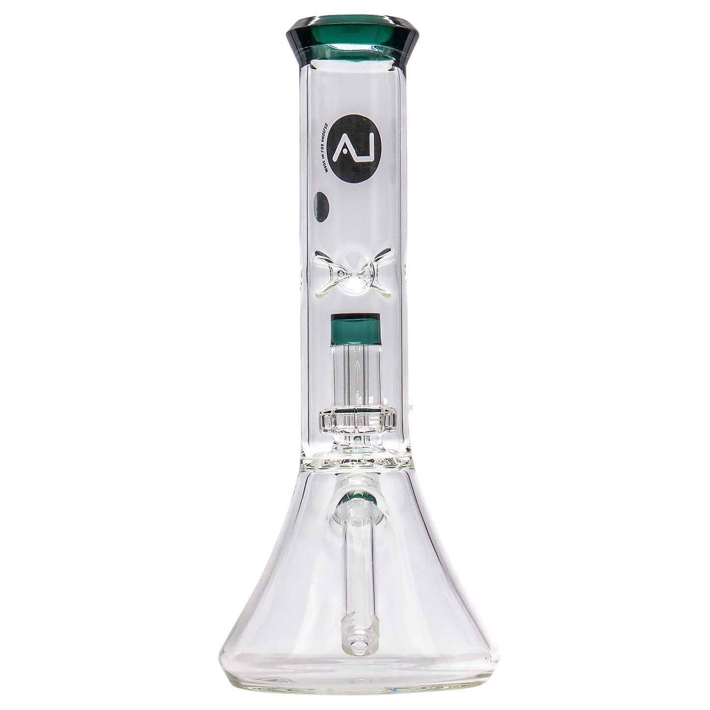 LA Pipes 11” Color Accented Showerhead Perc Beaker Bong by LA Pipes | Mission Dispensary