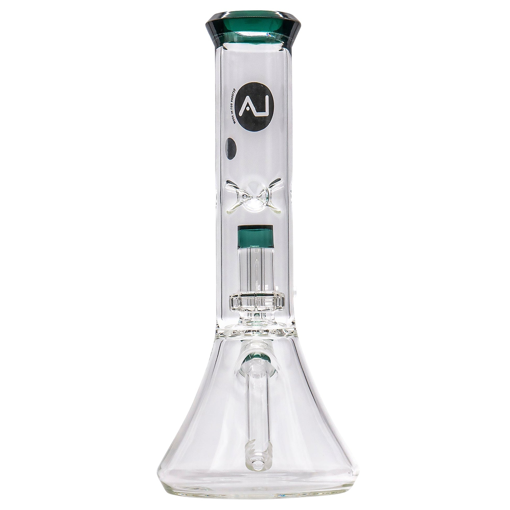 LA Pipes 11” Color Accented Showerhead Perc Beaker Bong by LA Pipes | Mission Dispensary