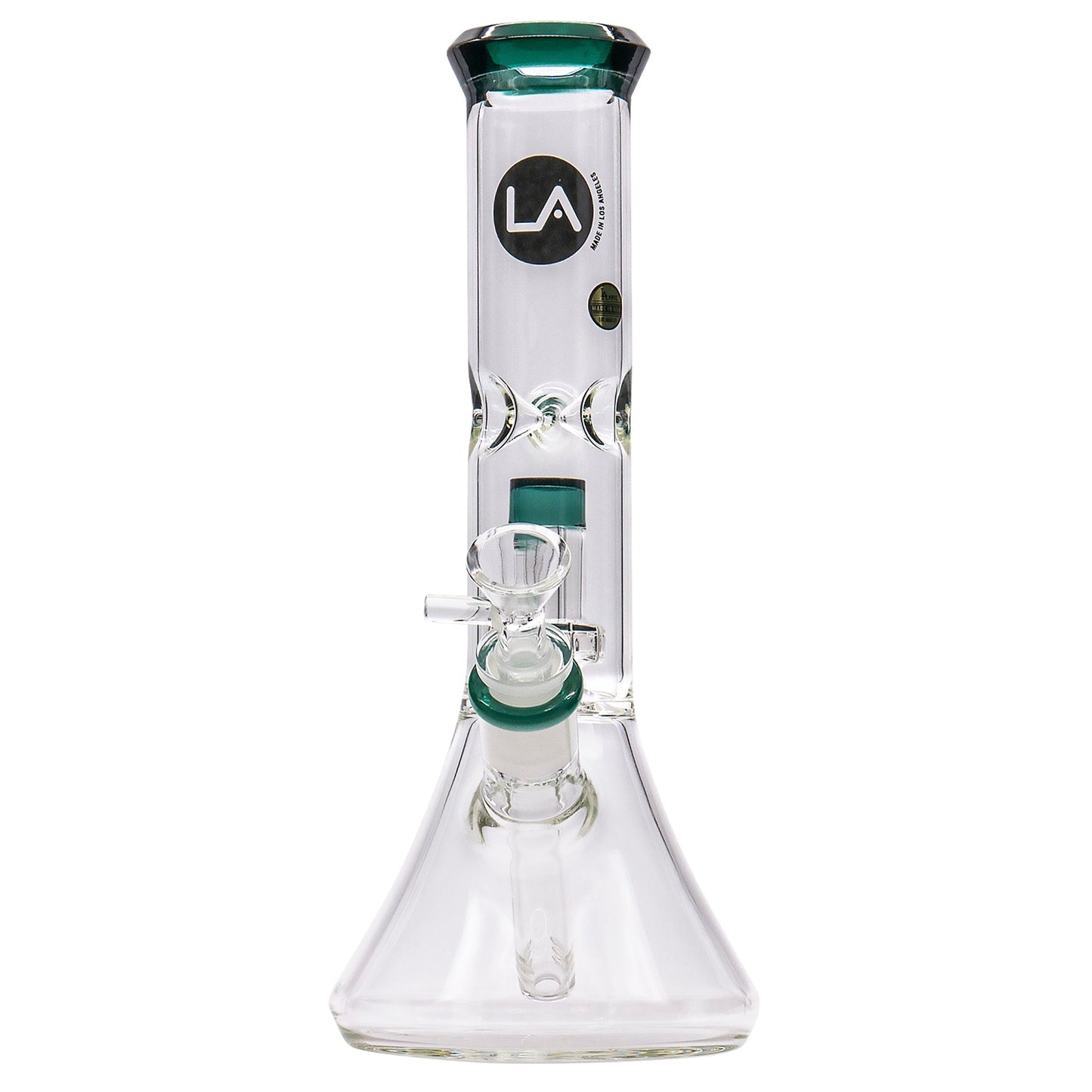 LA Pipes 11” Color Accented Showerhead Perc Beaker Bong by LA Pipes | Mission Dispensary