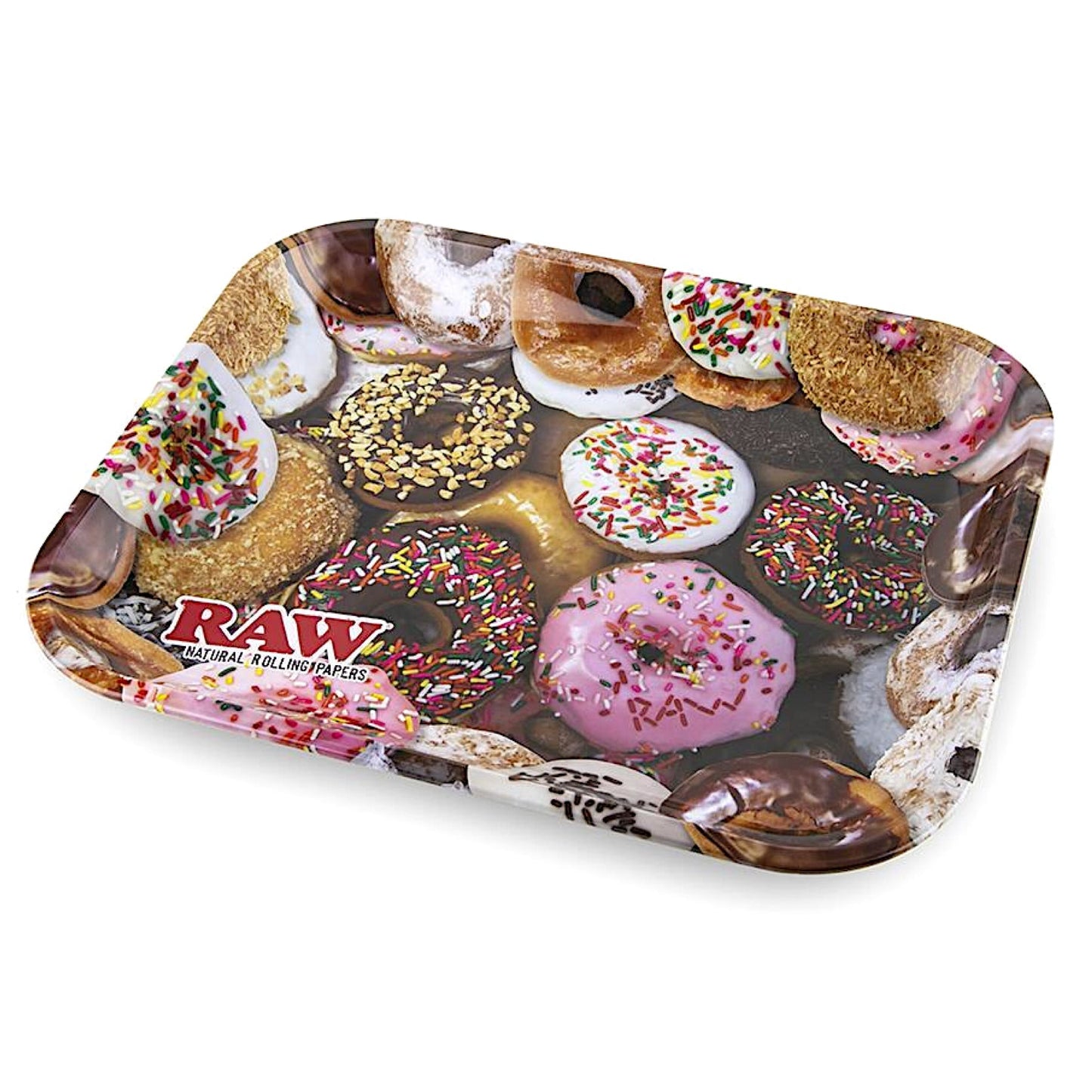 Raw® Donuts Large Metal Rolling Tray 🍩 (14 x 11) by RAW Rolling Papers | Mission Dispensary
